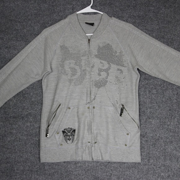 Blaq Label Tops - Blaq Label Skull Graphic Zip Up Jacket Womens Medium Gray‎ Punk Rock Biker